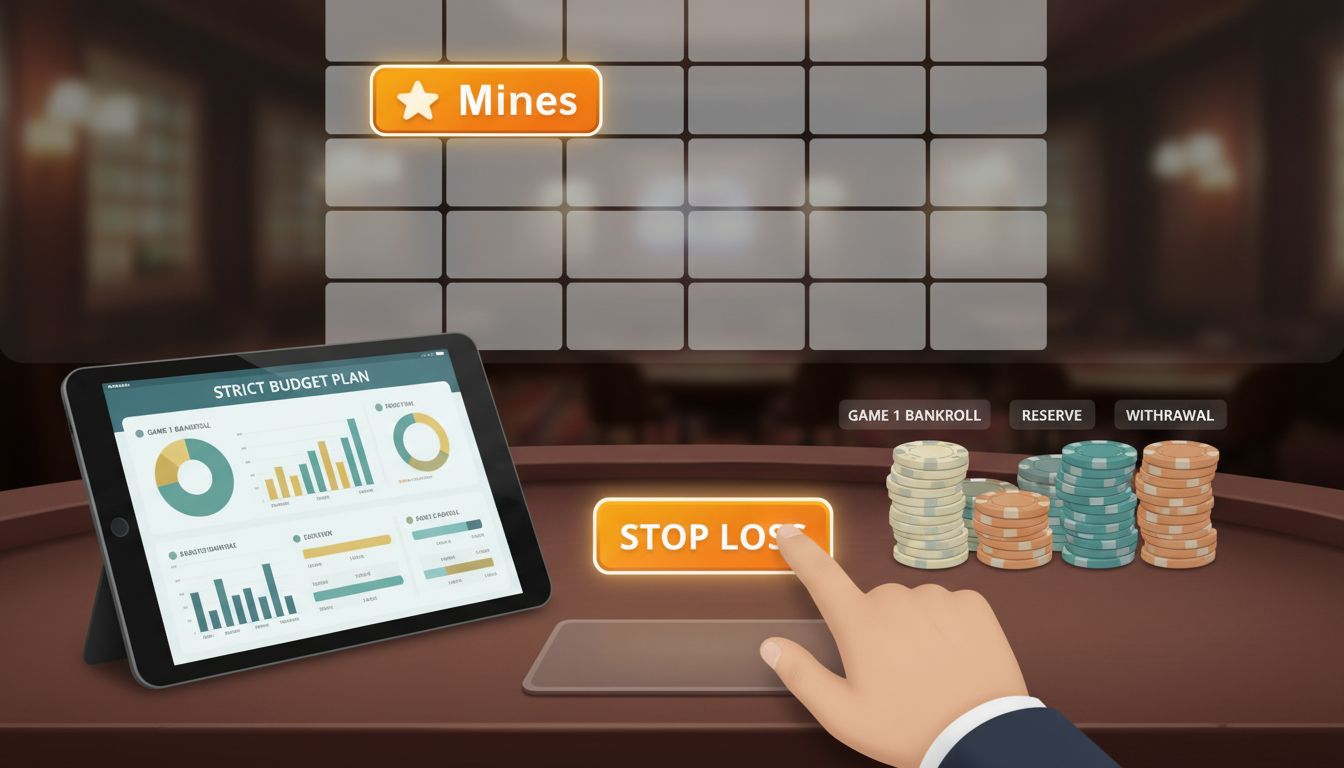 A player setting a strict budget before playing Mines showing discipline and planning